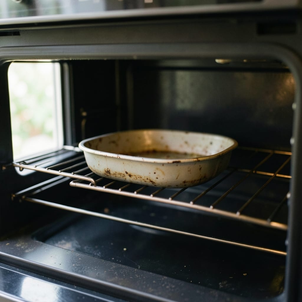 An ordinary home oven with one tin in it